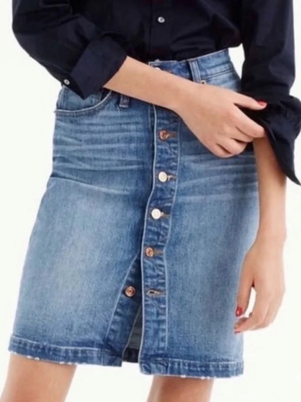 J. Crew | Women’s Medium Blue Denim Classic Button-Front Pencil Jean Skirt Sz 26